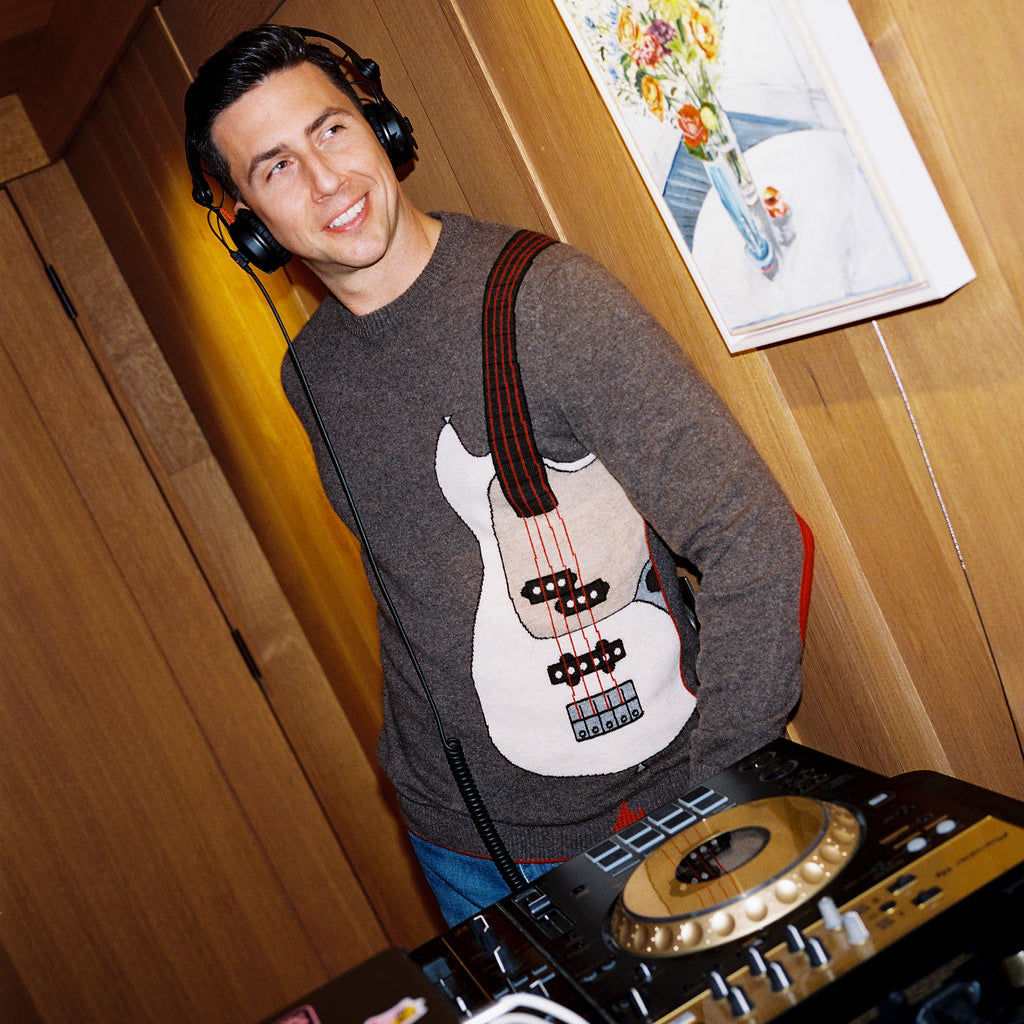 Bass Guitar Hand-Intarsia Cashmere Crew
